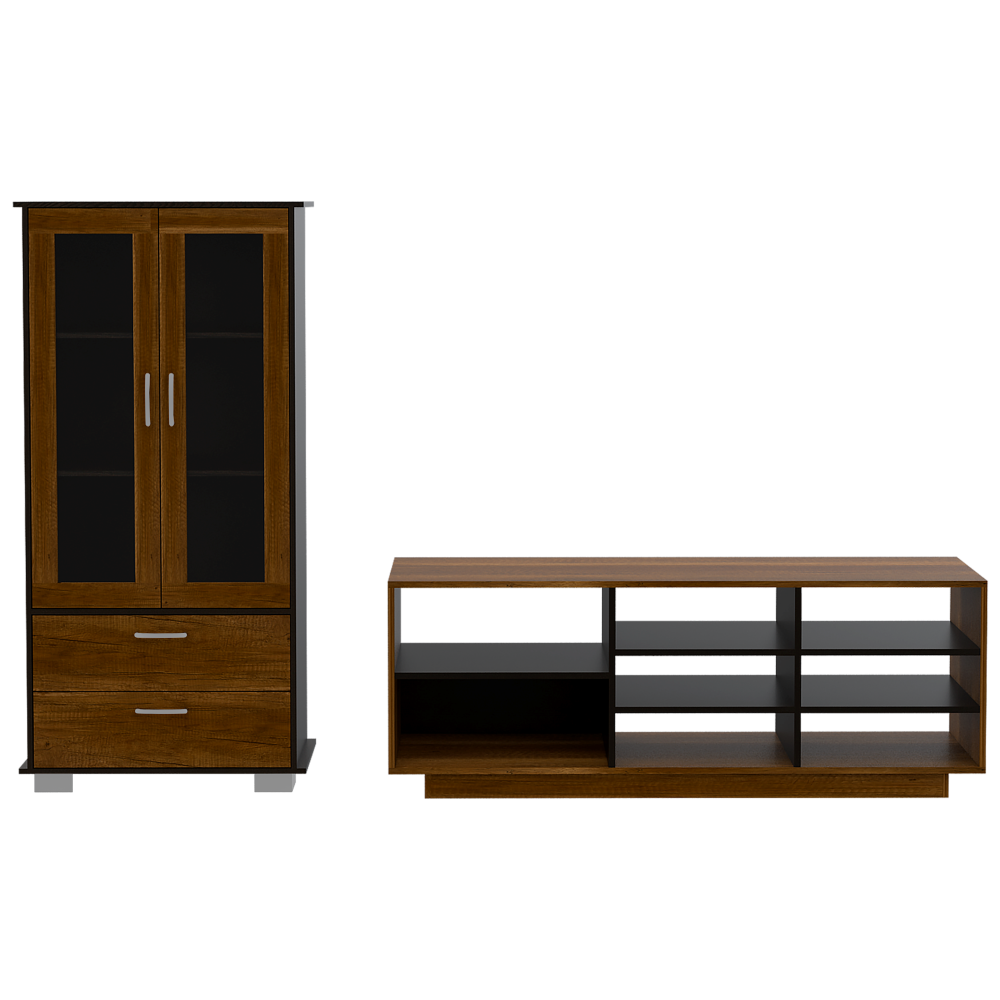 Rack TV + Vitrina Color Caramelo y Wengue Para Sala De Estar